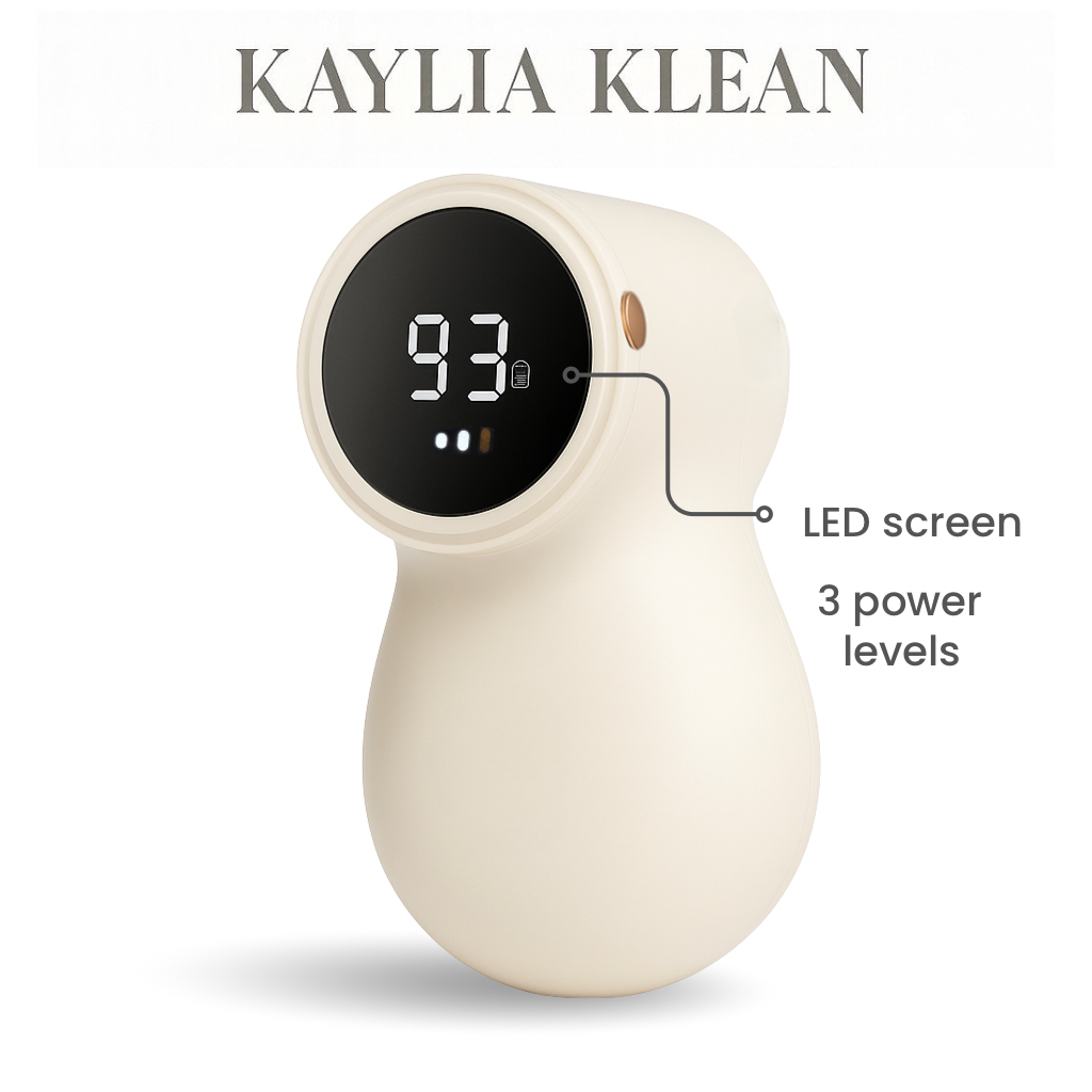 Fabric shaver with LED screen, battery percentage display, and 3 adjustable power levels.